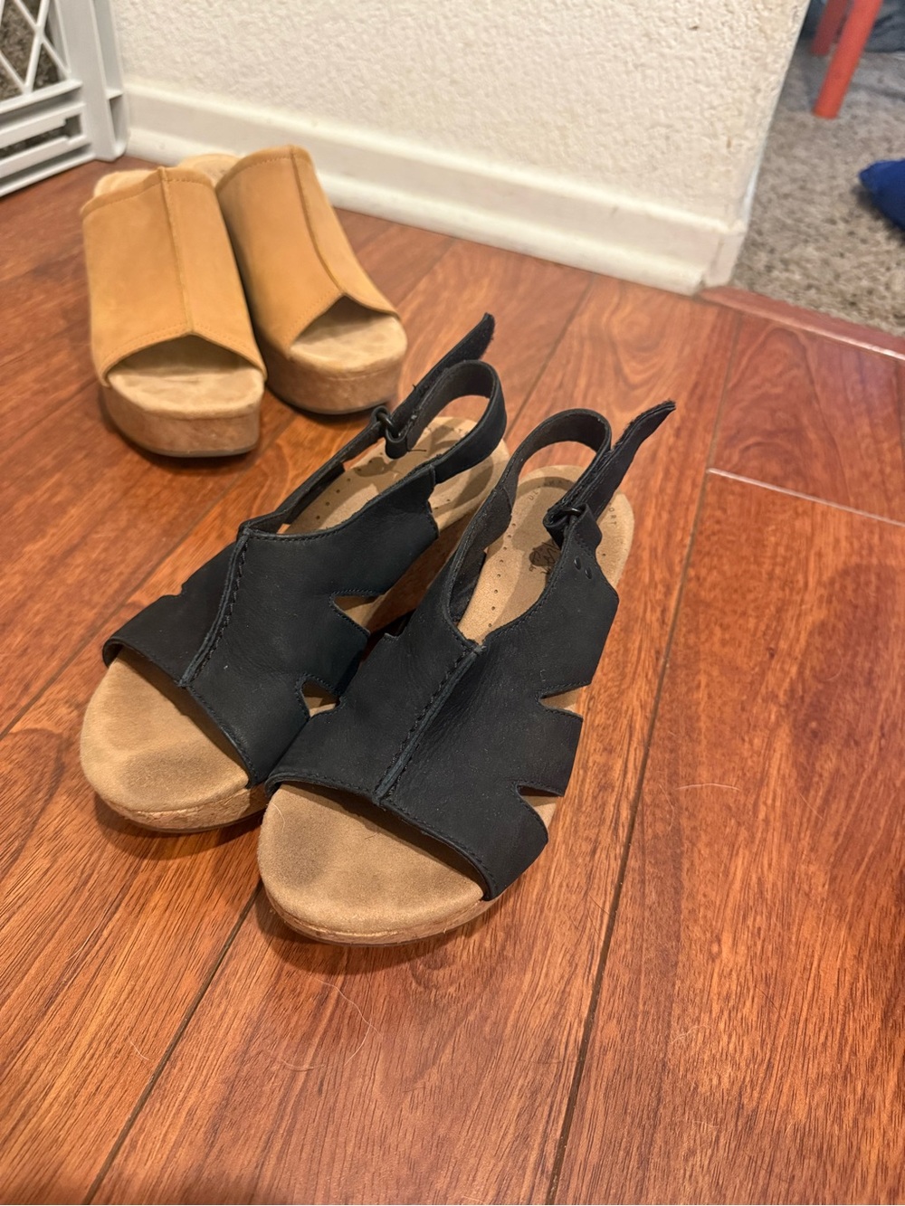 Clarks Black Suede Slingback Wedge Sandals